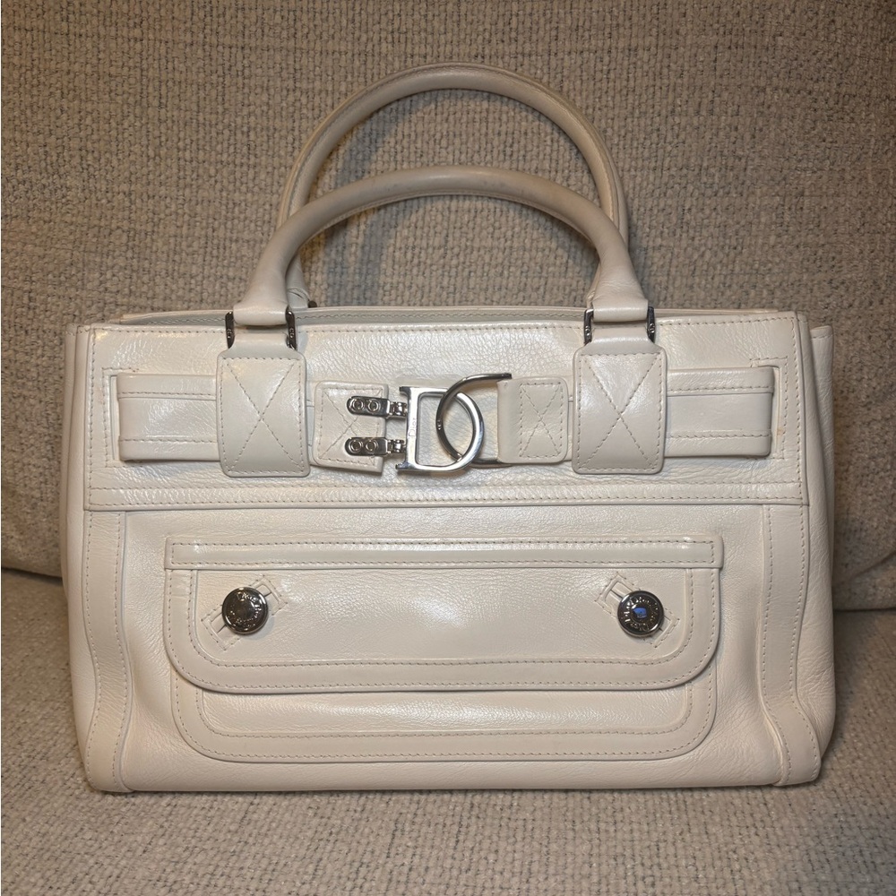 Authentic Christian Dior white leather flight bag